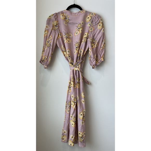 Madewell | Linen-Blend Ruffle-Cuff Wrap Dress in Dutch Dandelions PXXS - Picture 4 of 7
